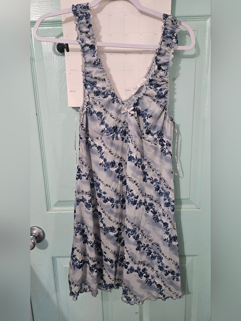 Blue Floral V-Neck Women's Dress